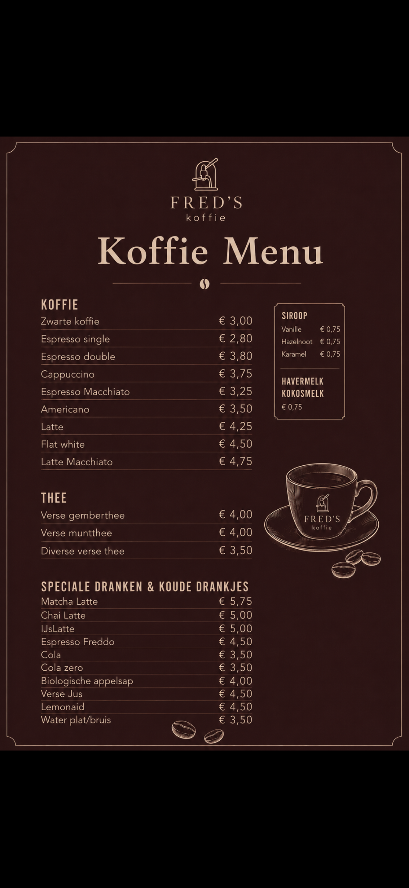 Fred’s Koffie Menu